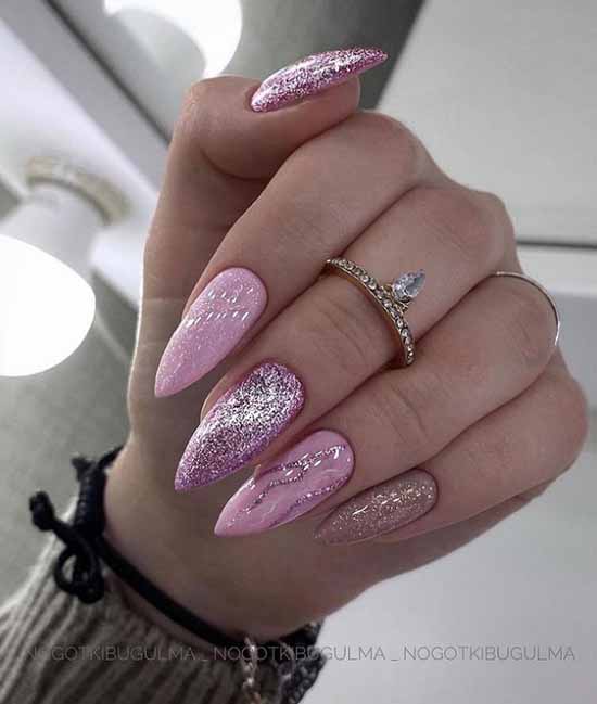 Новогодний розовый дизайн ногтей