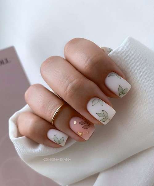 Дизайн ногтей с листочками