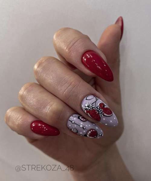 Новогодний красный дизайн ногтей