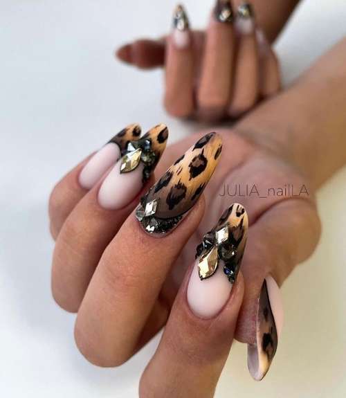 Леопардовый маникюр длинные ногти