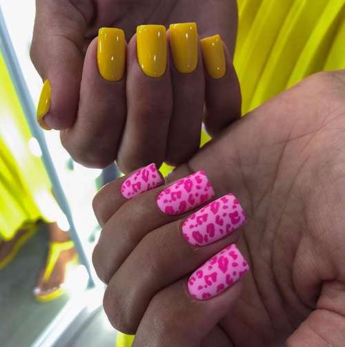 Розово-желтый леопард ногти