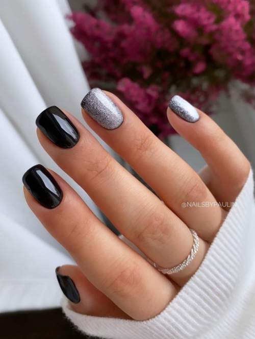 Черно-серебристый дизайн ногтей
