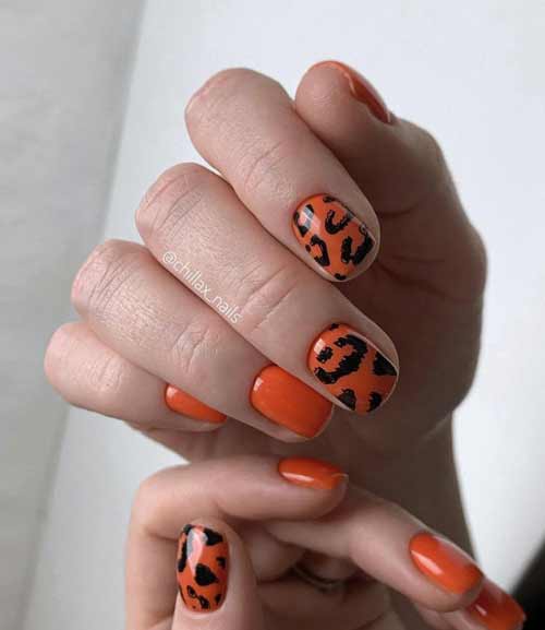 Красно-оранжевый маникюр тигровый