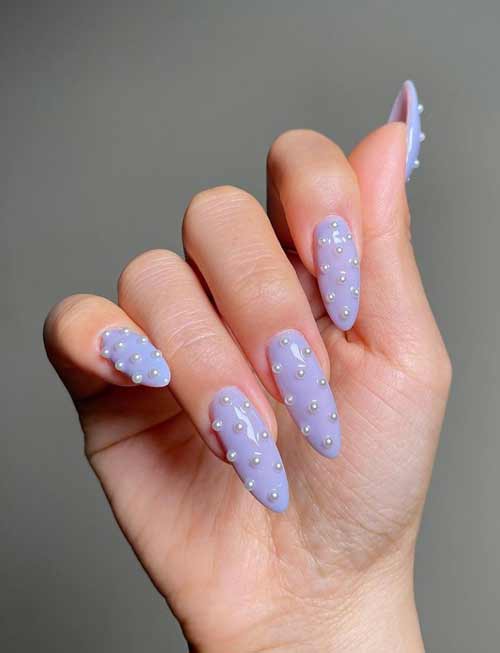 Длинные ногти фиолетовые со стразами