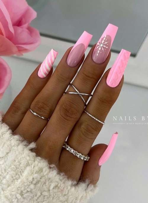 Длинные ногти френч квадрат розовый