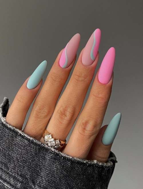 Длинные розовые ногти дизайн