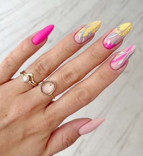Миндаль ногти дизайн розовый