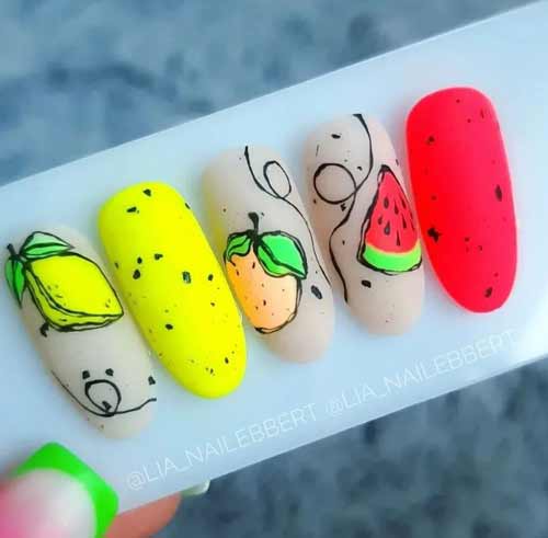 Примеры рисунков фруктов на ногтях