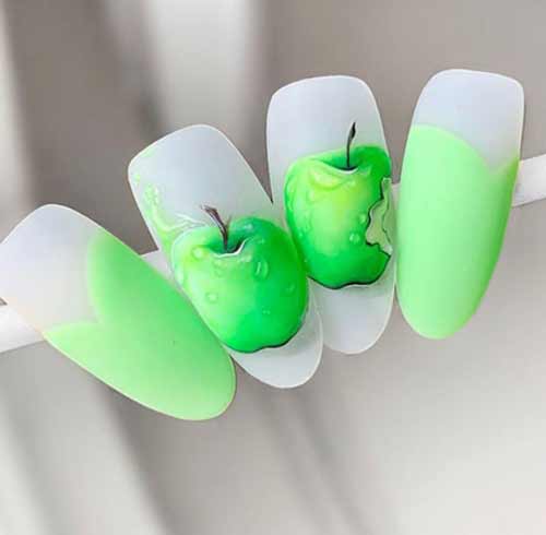 Рисунок пример зеленое яблоко на ногтях