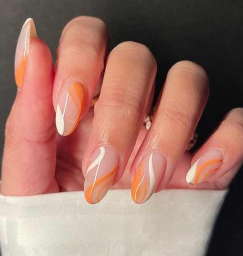 Персиковые рисунки на ногтях