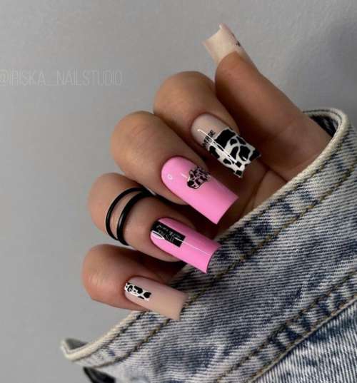 Розово-черный дизайн ногтей