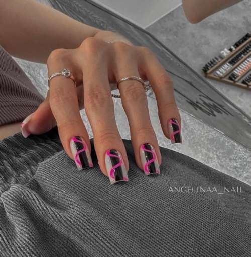 Розово-черный дизайн ногти
