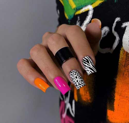 Черно-розовый дизайн ногтей