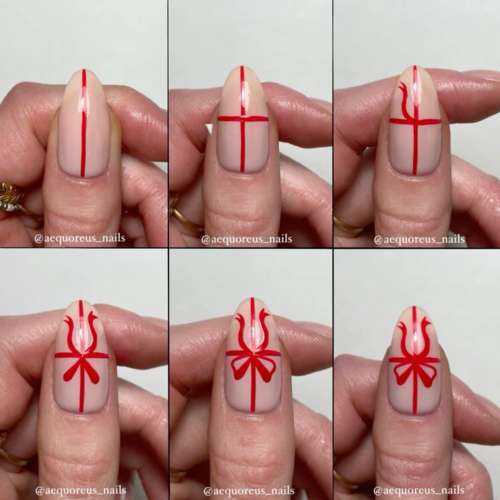 Как нарисовать бантик на ногтях схема