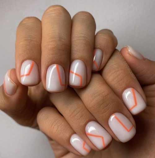 Оранжевые полоски на ногтях