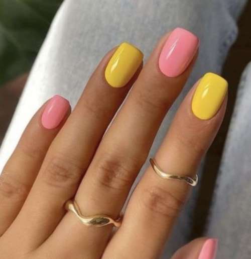 Желтый с розовым ногти