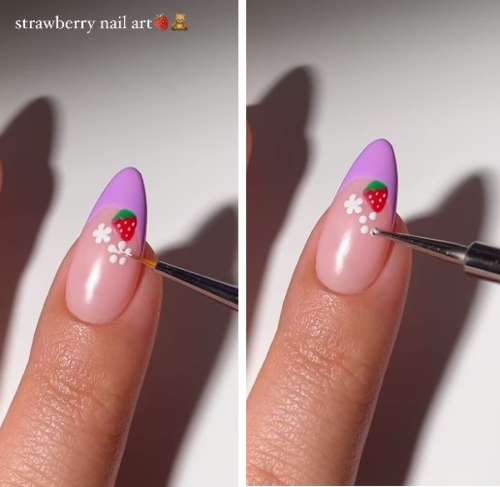 Как нарисовать клубнику на ногтях