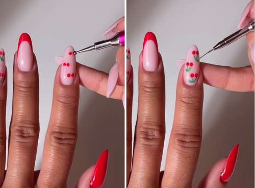 Как нарисовать вишенку на ногтях